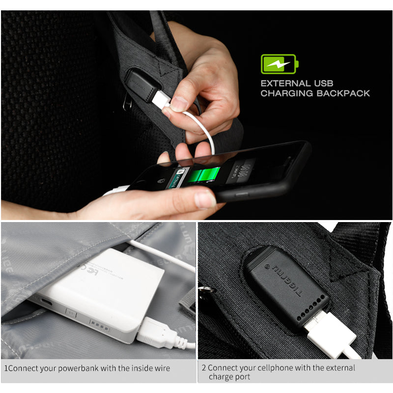 Tigernu T-B3351 15.6 inch black USB mochilas fashion college student school business bags male laptop backpacks for men