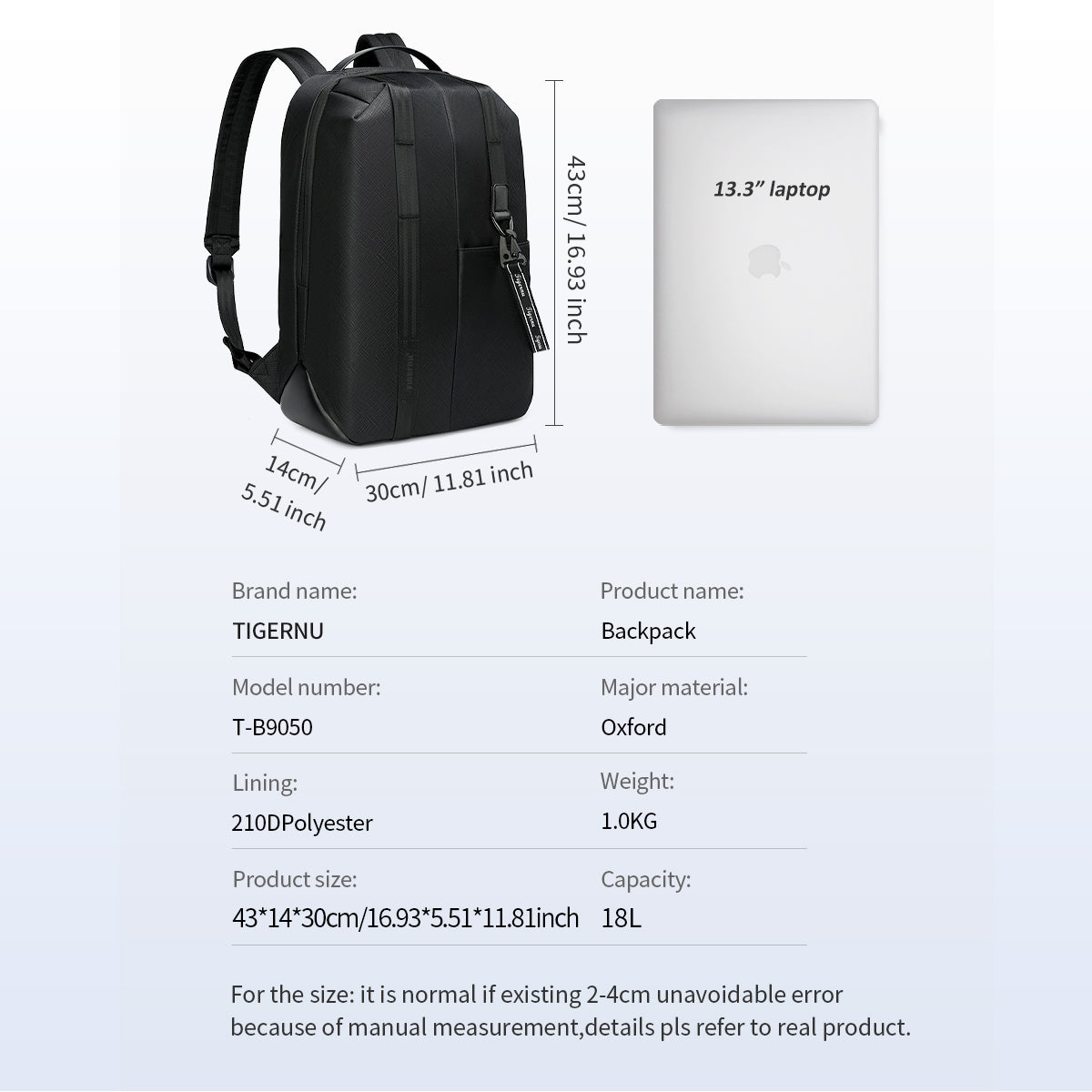 Mochila Tigernu de moda para hombre, mochila informal para portátil de 13,3 pulgadas, resistente a las arrugas 