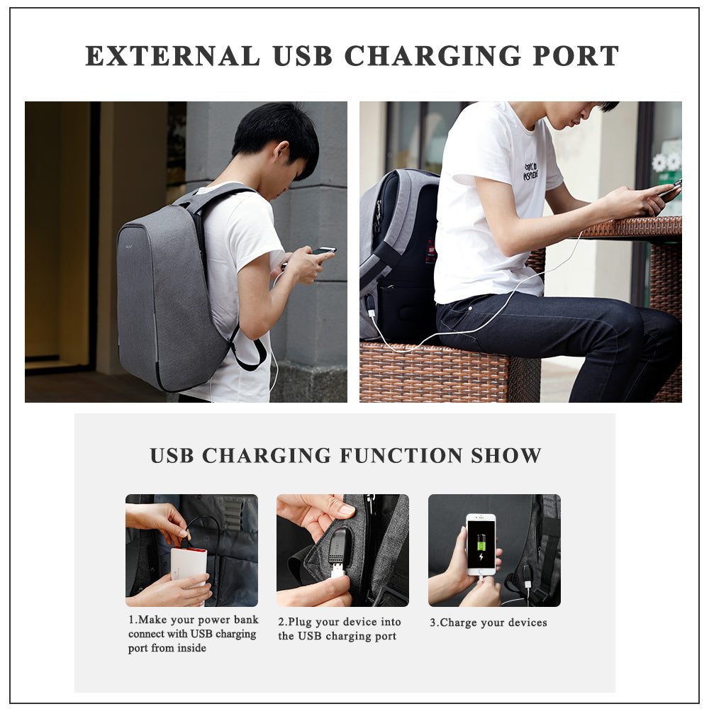 Tigernu T-B3213HC Backpack for men boys travel outdoor big bag with usb charging anti theft black gray leisure style fits for 15.6