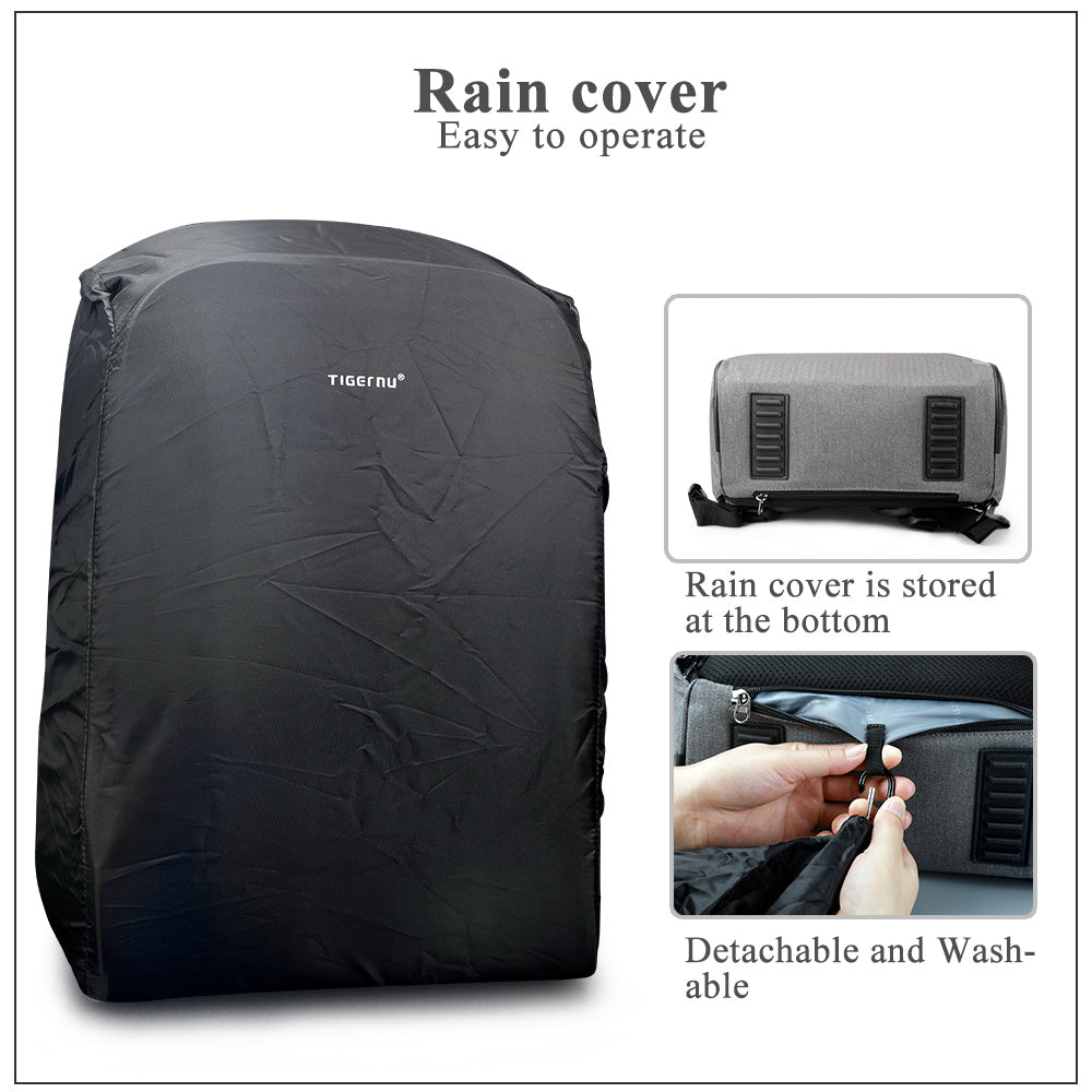 Tigernu T-B3213HC Backpack for men boys travel outdoor big bag with usb charging anti theft black gray leisure style fits for 15.6