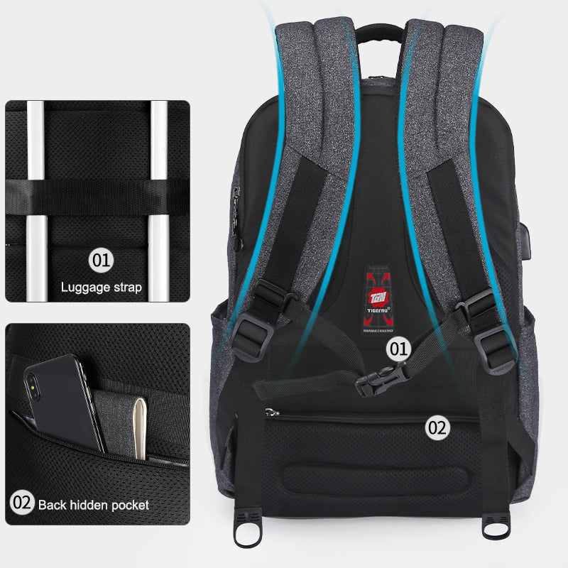 Mochila Tigernu para portátil de 15,6 pulgadas, impermeable, con puerto de carga USB de 4,0 A, informal, para hombre