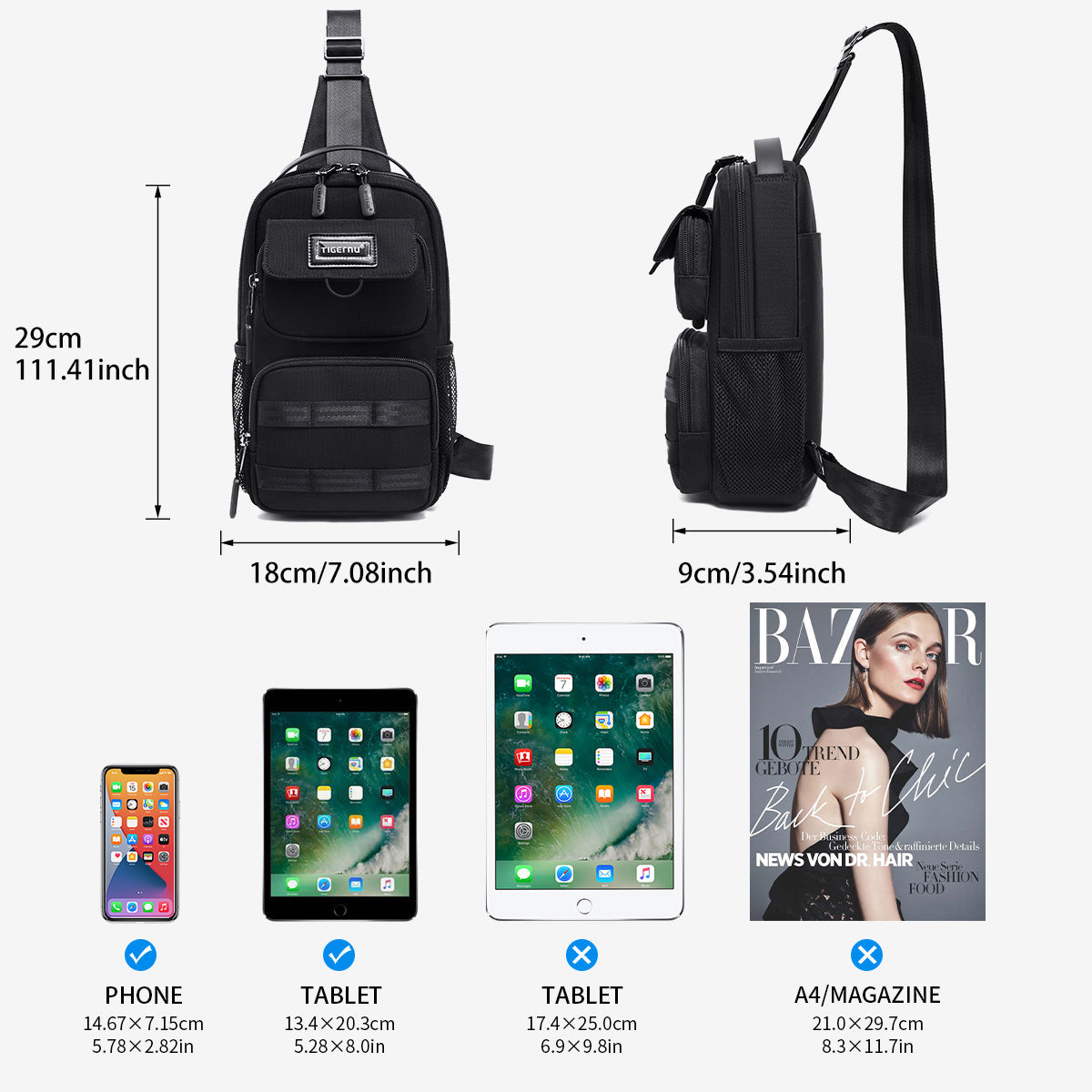 Tigernu men's chest bag, cool fashion lightweight shoulder bag, leisure travel mini shoulder bag, unlimited series