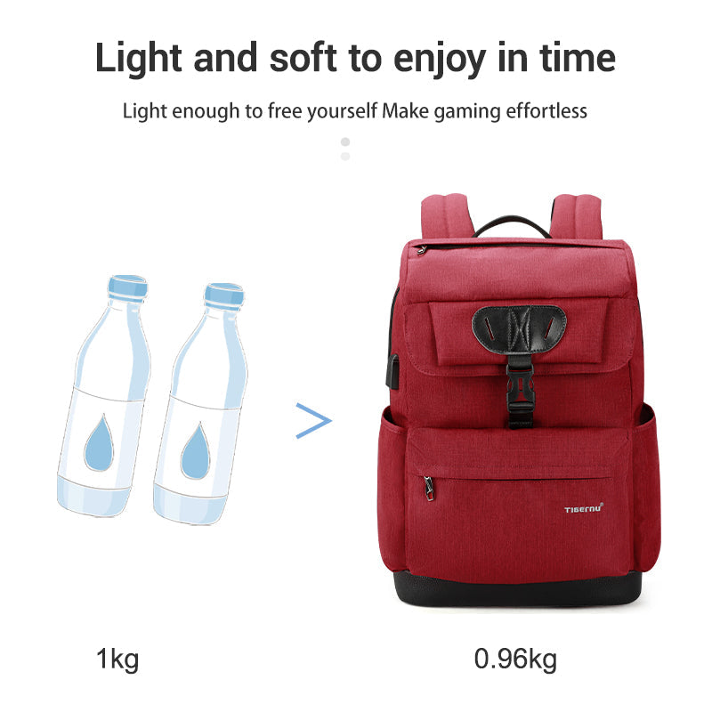 Mochila escolar Tigernu de moda para mujer, roja, con carga USB, antirrobo, para adolescentes y niñas, para portátil de 15,6 pulgadas