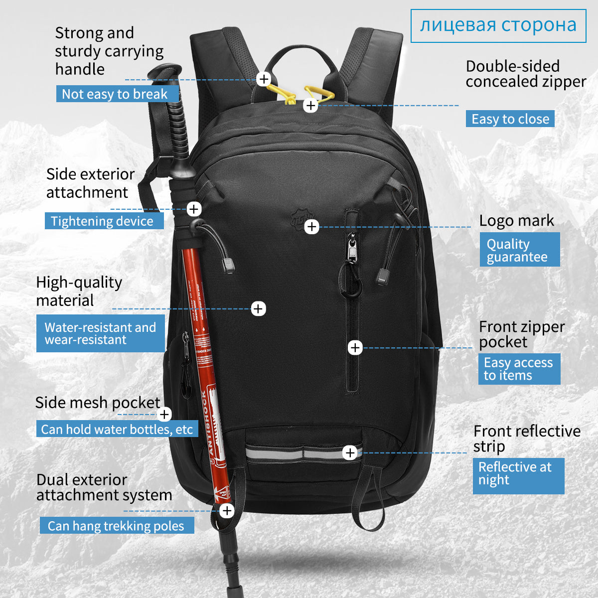 new trending waterproof quality other hiking backpack mountaineering bag with reflective strip