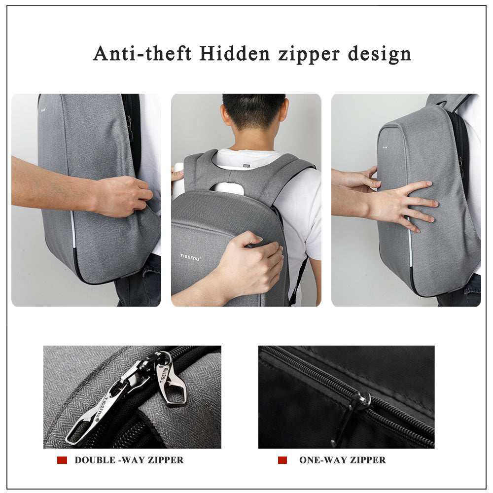 Tigernu T-B3213HC Backpack for men boys travel outdoor big bag with usb charging anti theft black gray leisure style fits for 15.6