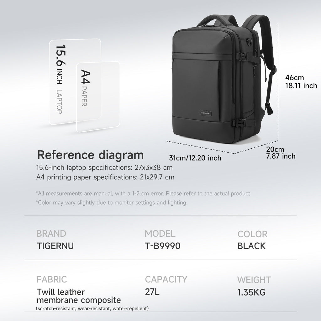 Mochila Tigernu de gran capacidad para hombre, impermeable, para viajes, senderismo, portátil, de 14 a 15,6 pulgadas