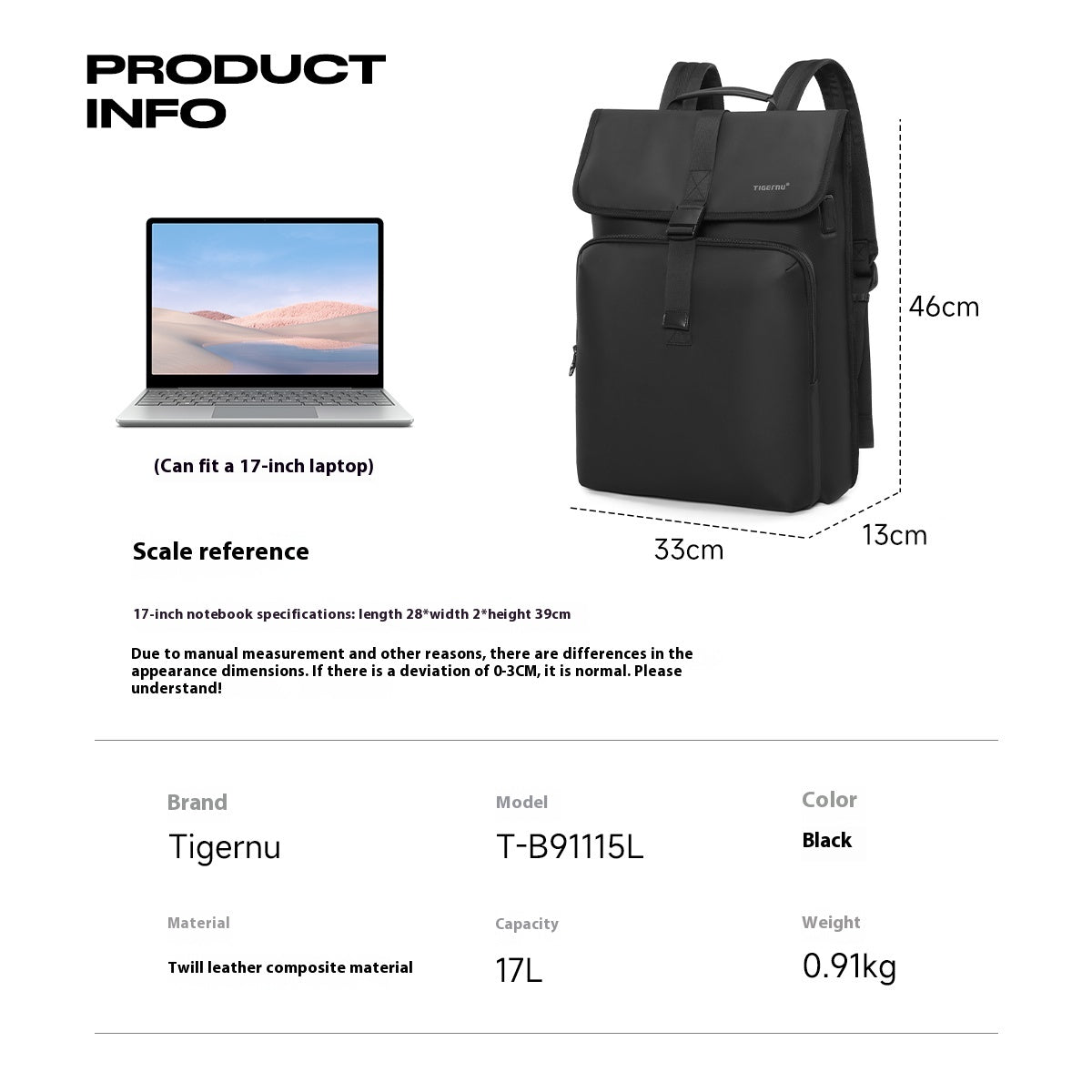 TIGERNU T-B91115 Business Backpack with USB Charging Port & Multi-Layer Organization