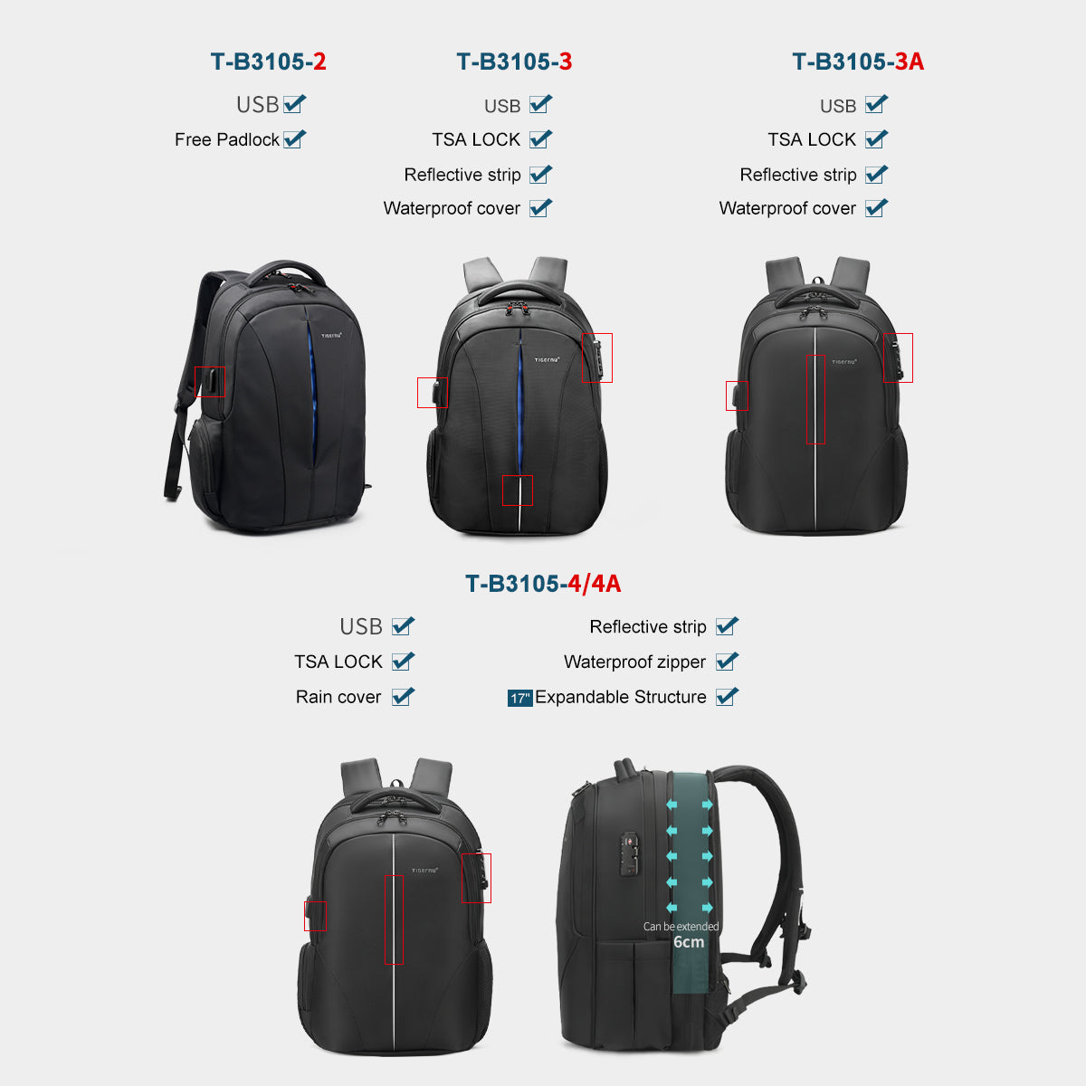 Lifetime warranty TSA anti-theft men's backpack 15.6-17 inch laptop backpack waterproof travel backpack men's USB charger Mochila