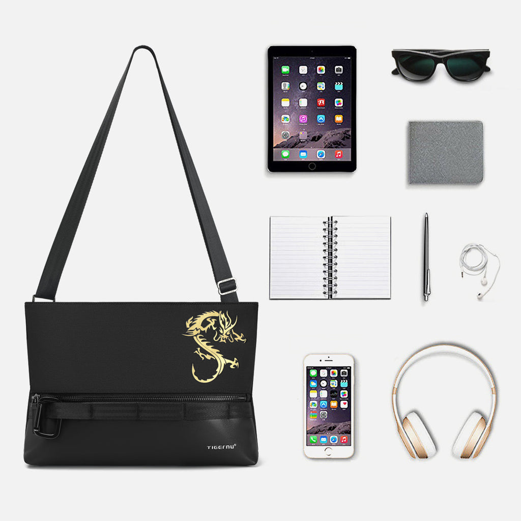 Lifetime warranty, Chinese men's shoulder bag, 9.7-inch tablet computer, shoulder bag, mini lamp, dragon series travel bag