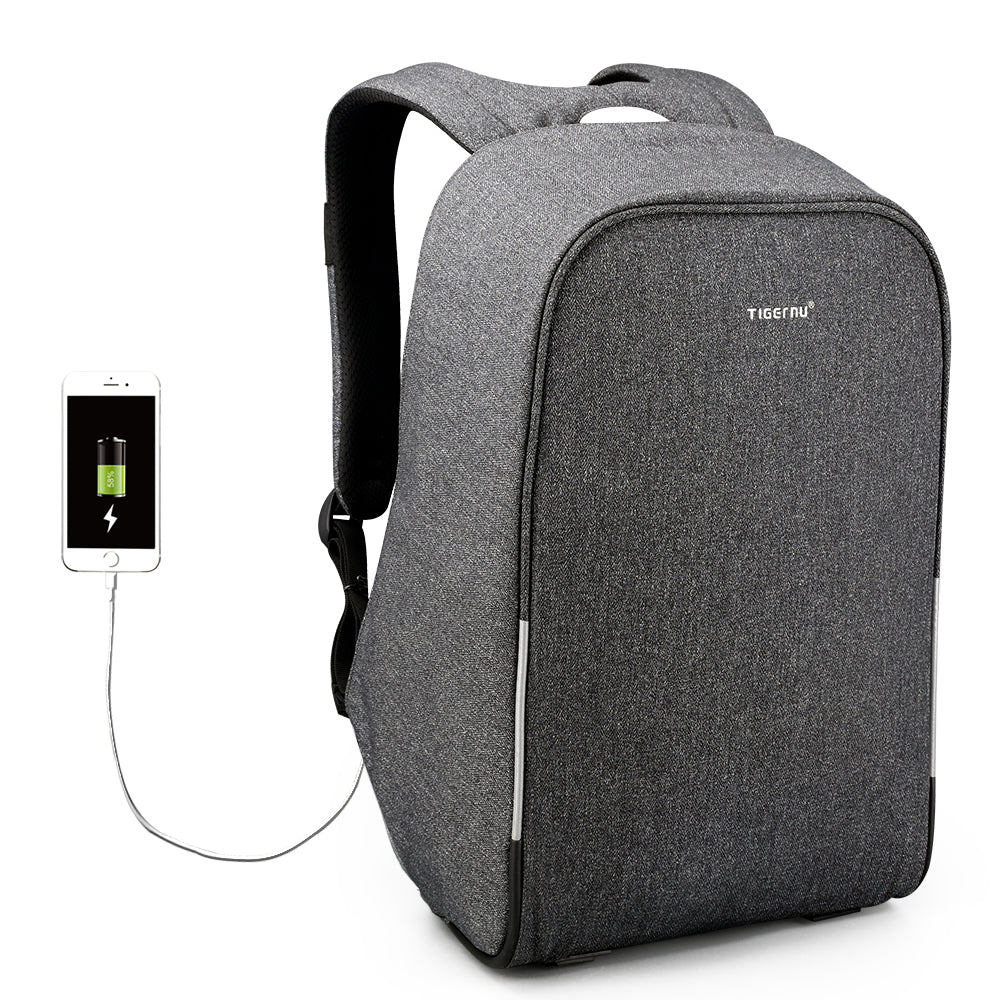 Tigernu T-B3213HC Backpack for men boys travel outdoor big bag with usb charging anti theft black gray leisure style fits for 15.6