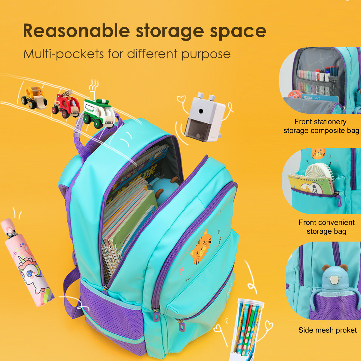 Tigernu girls' and boys' school backpacks, children's spacious waterproof reflective design backpacks, lovely children's backpacks