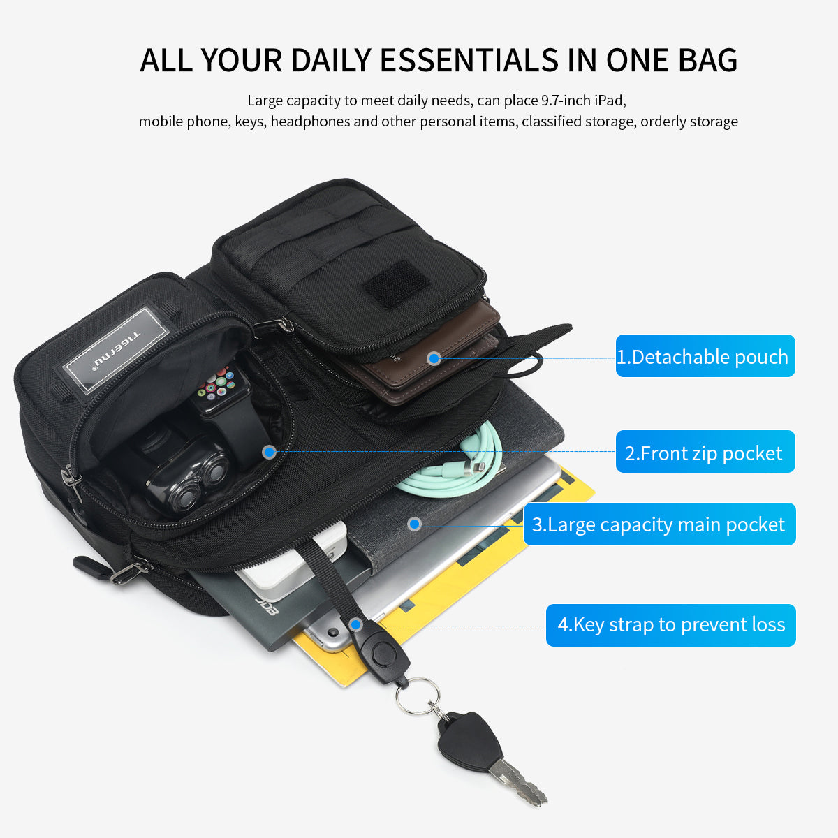 Lifetime warranty, new model, men's shoulder bag, lamp, weight, mini shoulder bag, travel bag, sling, waist bag, loose series