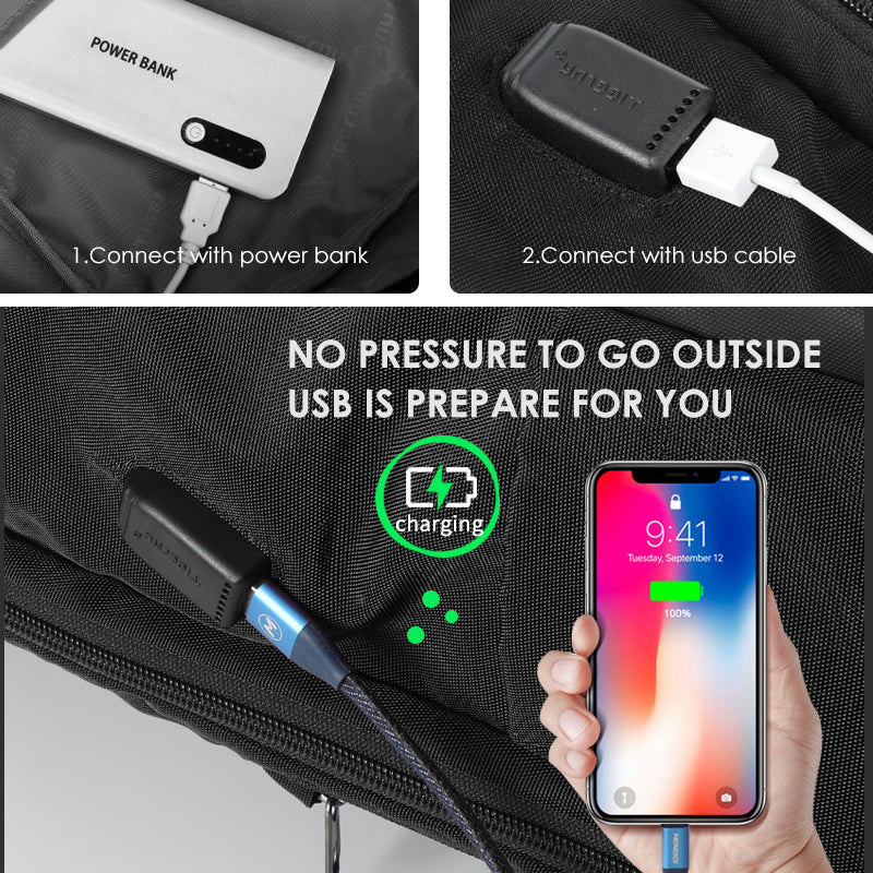 Mochila Tigernu para hombre/mujer, deportiva, impermeable, con carga USB y compartimento para portátil 