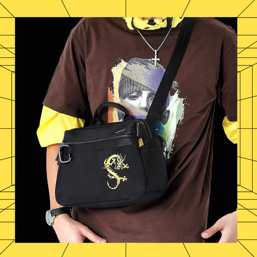 Lifetime warranty Fashion men's shoulder bag Chinese style handbag suitable for 11 inch tablet computer waterproof shoulder bag dragon series