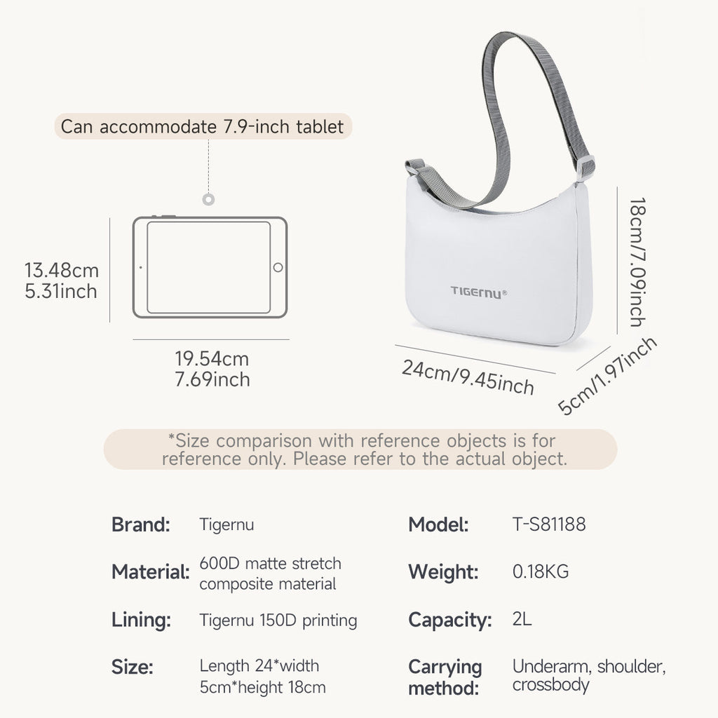 TIGERNU T-S81188 Compact Shoulder Bag 2L Tablet Compatible Multi-Compartment