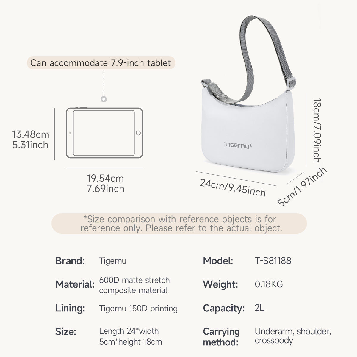 TIGERNU T-S81188 Compact Shoulder Bag 2L Tablet Compatible Multi-Compartment