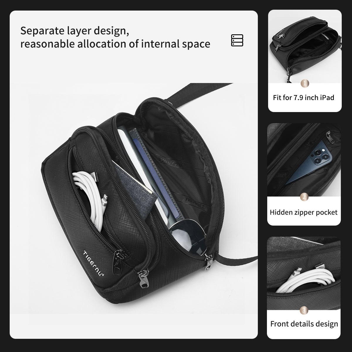 Lifetime warranty, simple lamps, weight, men's shoulder bag, Oxford, wrinkle proof, waterproof travel bag, men's fashion messenger bag