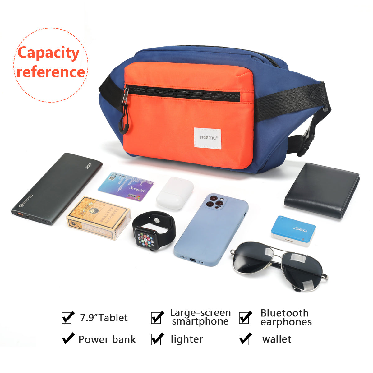 igernu T-S8621 men waterproof fashion belt fanny waist bag money clip shoulder daily chest bag