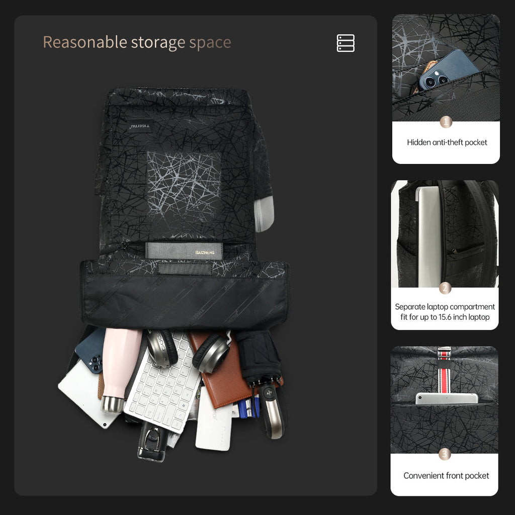 Luxury designer men's laptop backpack 15.6 inches, fashionable and spacious school backpack, with crow and USB charging, handbag