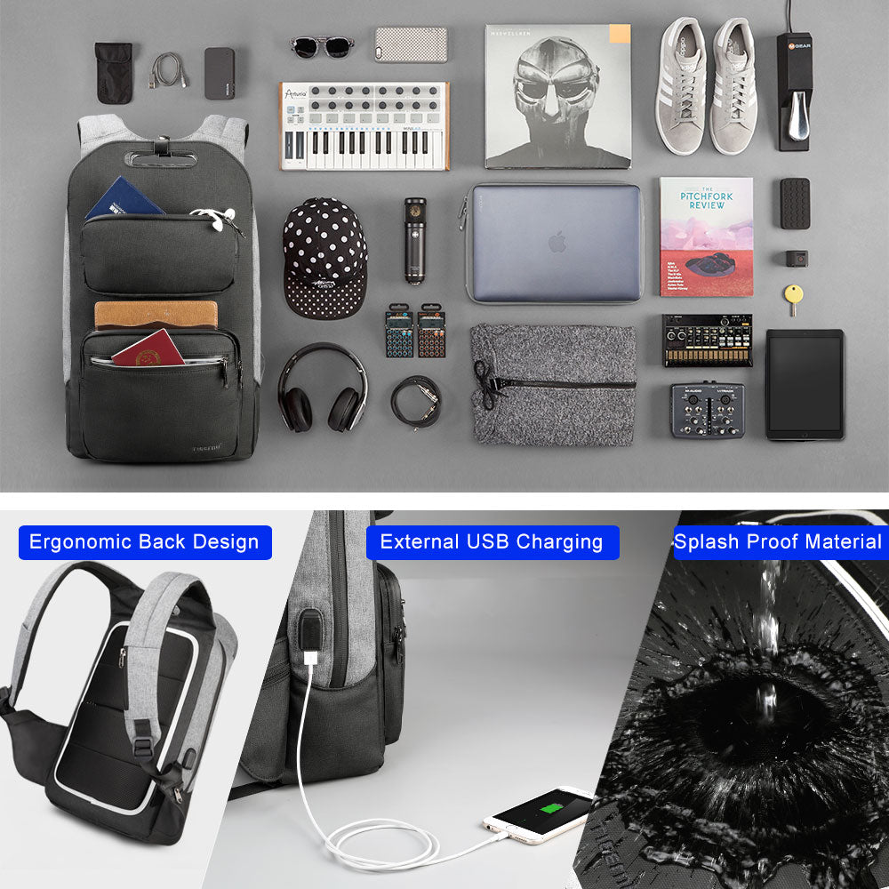 Mochila Tigernu para hombre para portátil de 15,6 pulgadas, con carga USB y antirrobo
