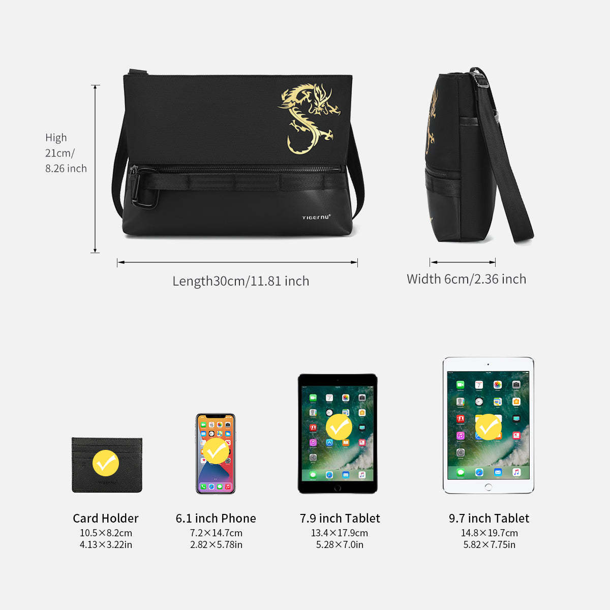 Lifetime warranty, Chinese men's shoulder bag, 9.7-inch tablet computer, shoulder bag, mini lamp, dragon series travel bag