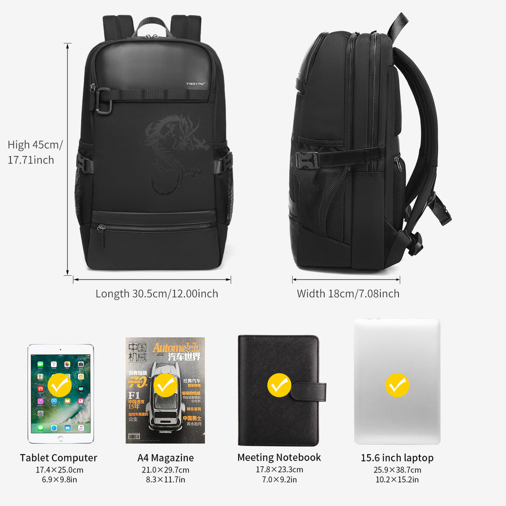 Lifetime warranty, Chinese men's backpack, 15.6 inch laptop backpack, fashionable waterproof anti-theft dragon series travel bag