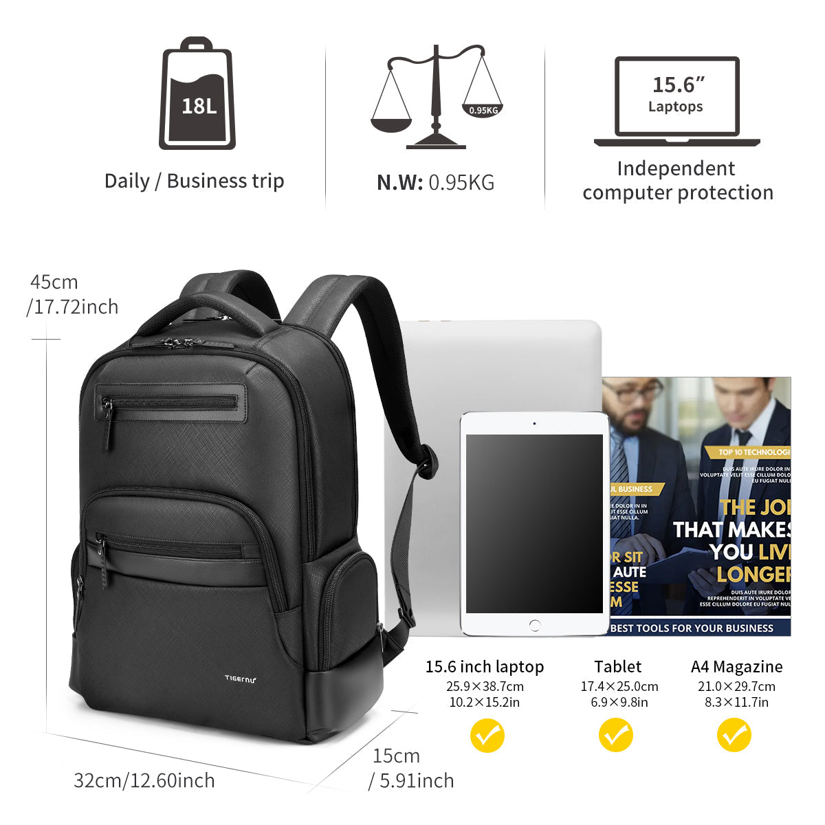 Tigernu Anti-theft Laptop Backpack 15.6" Anti-wrinkle Waterproof Oxford Backpack Men Fashion Travel Bag Backpacks Connect Series