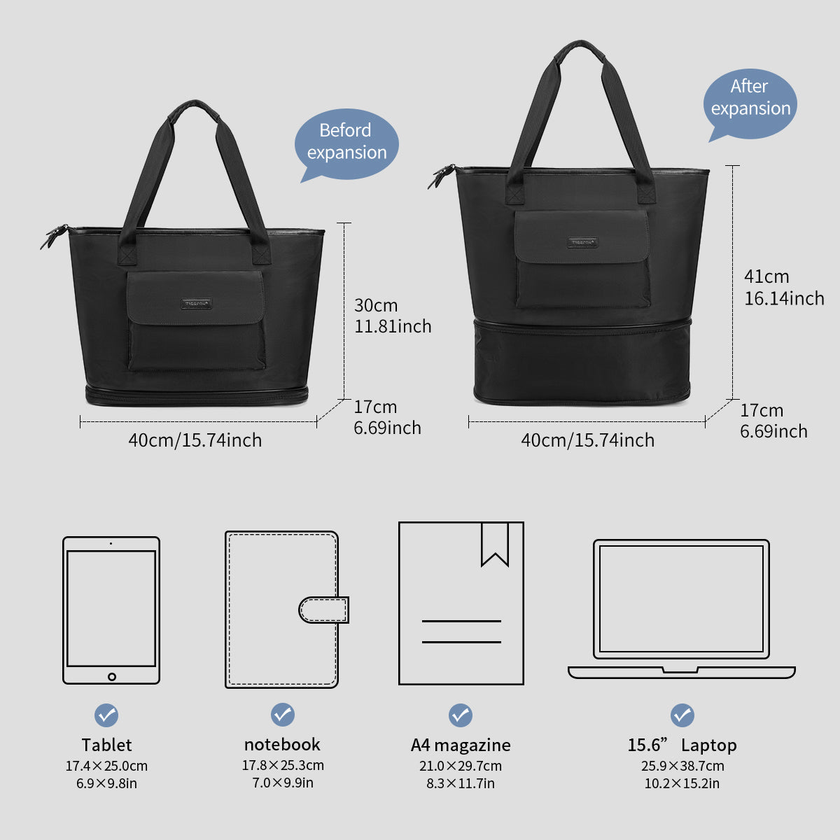 Tigernu T-S8395 15.6 Inch large capacity water resistant anti-theft luggage bag women travel bags with laptop compartment