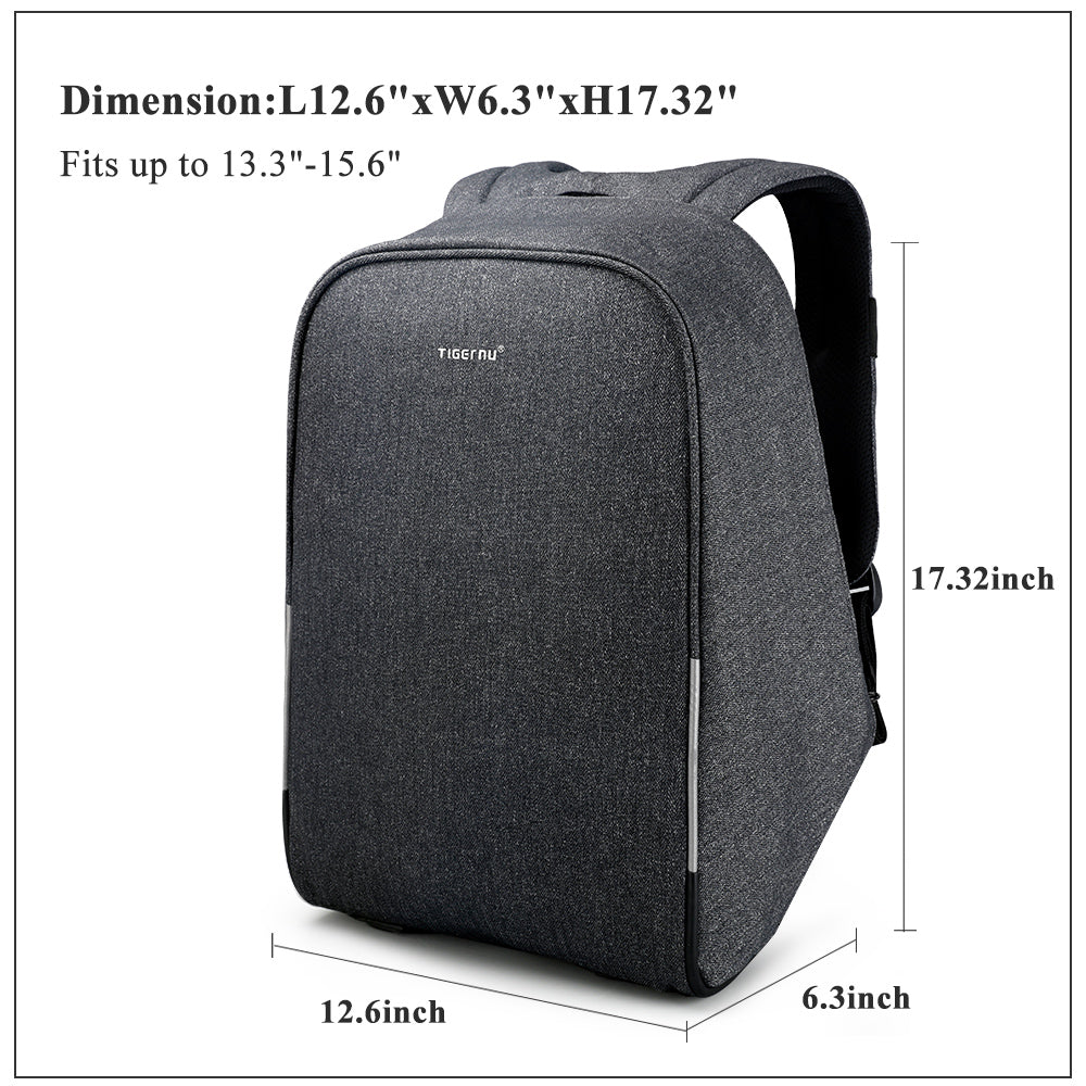 Tigernu T-B3213HC Backpack for men boys travel outdoor big bag with usb charging anti theft black gray leisure style fits for 15.6