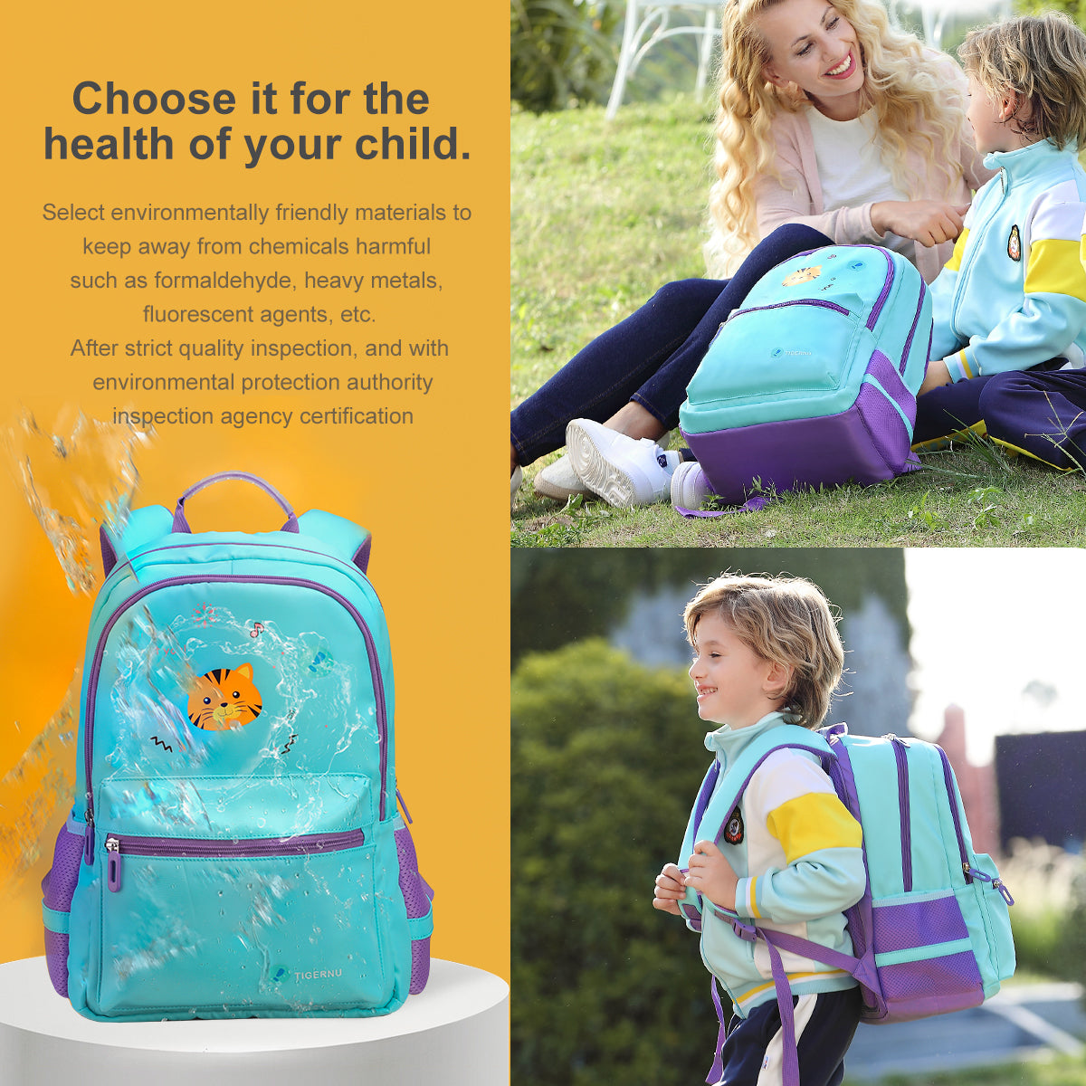 Tigernu girls' and boys' school backpacks, children's spacious waterproof reflective design backpacks, lovely children's backpacks