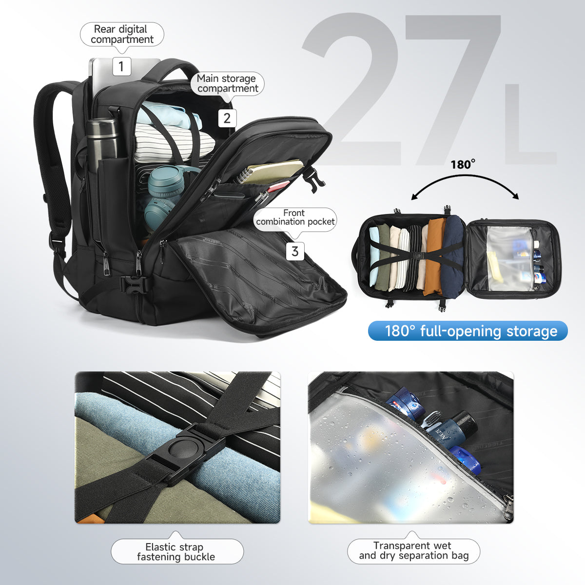 Mochila Tigernu de gran capacidad para hombre, impermeable, para viajes, senderismo, portátil, de 14 a 15,6 pulgadas