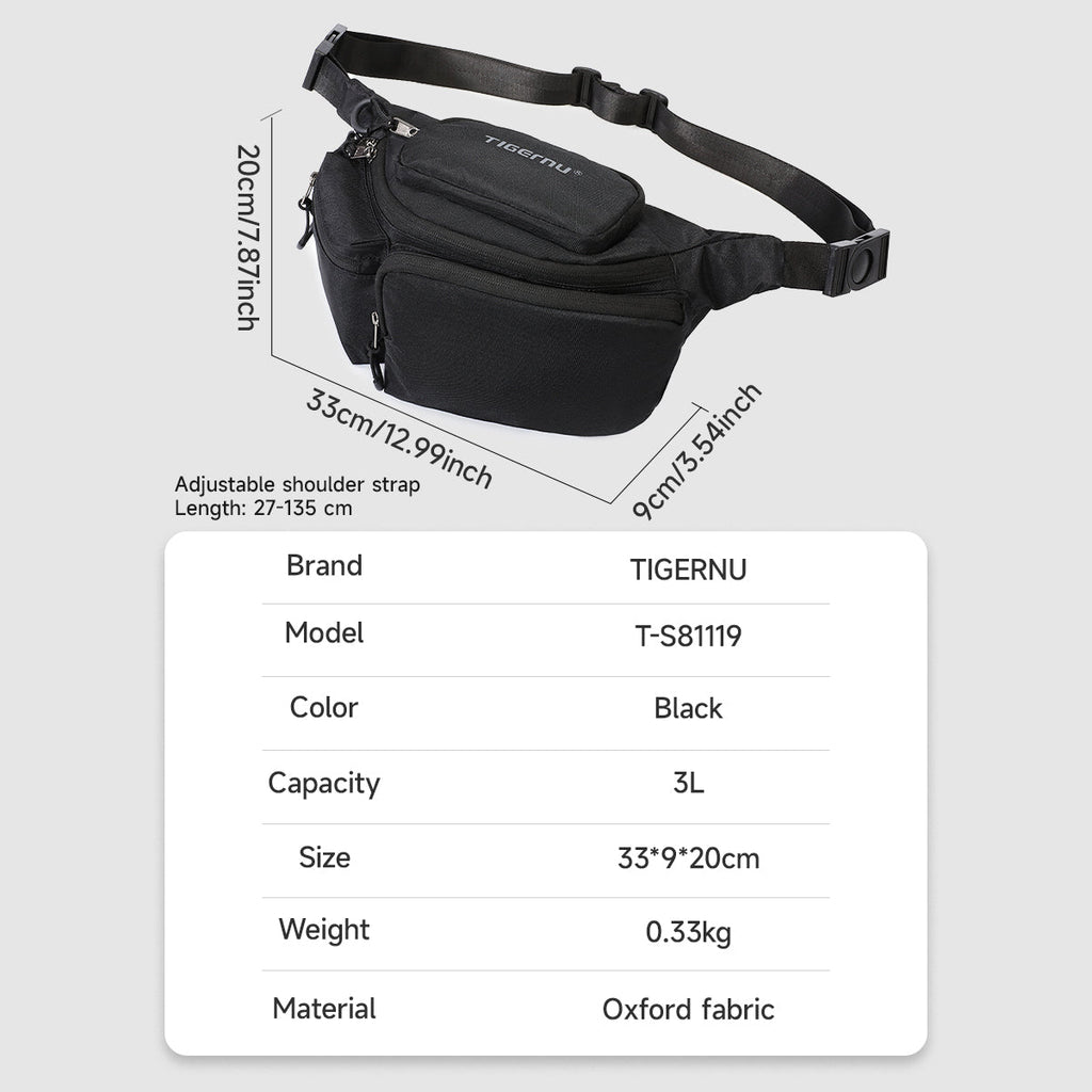 TIGERNU T-S81119 Multi-Compartment Waist Bag 3L with Rotatable Strap
