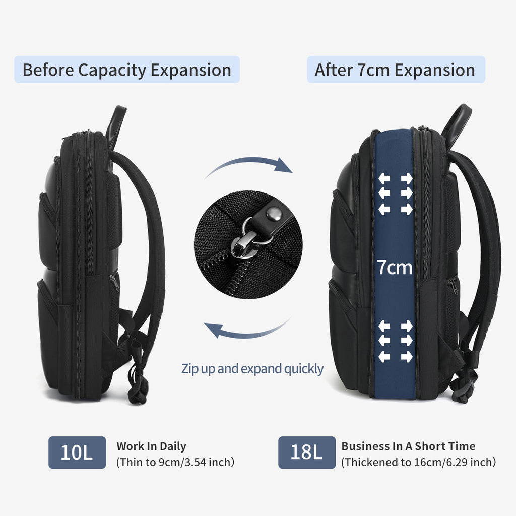 Lifetime warranty, expandable men's backpack, ultra-thin travel backpack, men's waterproof laptop bag 15.6 inches, men's Mozilla bag