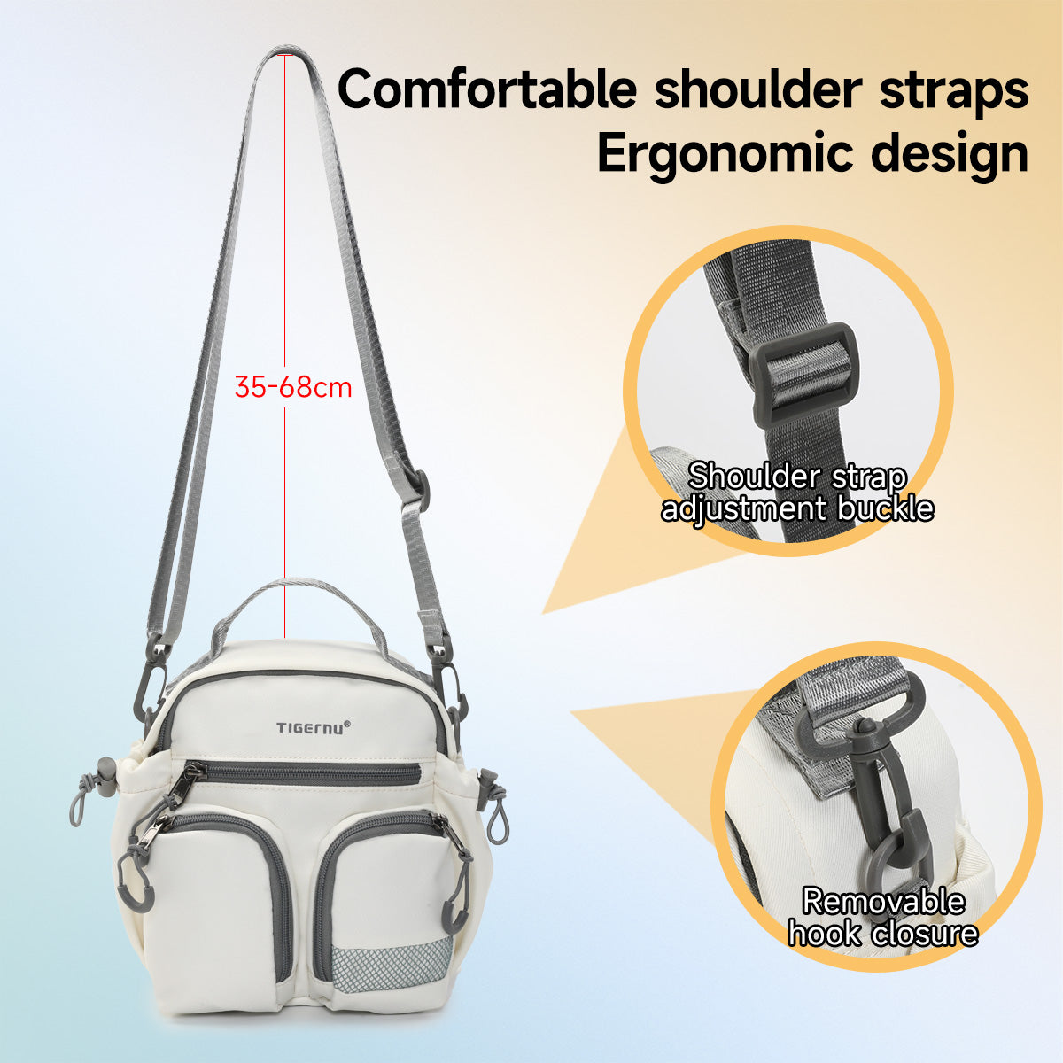 TIGERNU T-S81193 Leisure Bag Multi-Compartment Crossbody with Adjustable Strap