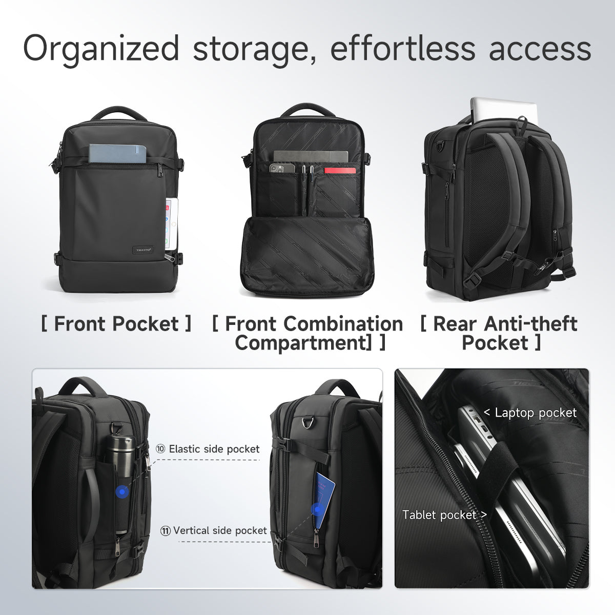 Mochila Tigernu de gran capacidad para hombre, impermeable, para viajes, senderismo, portátil, de 14 a 15,6 pulgadas