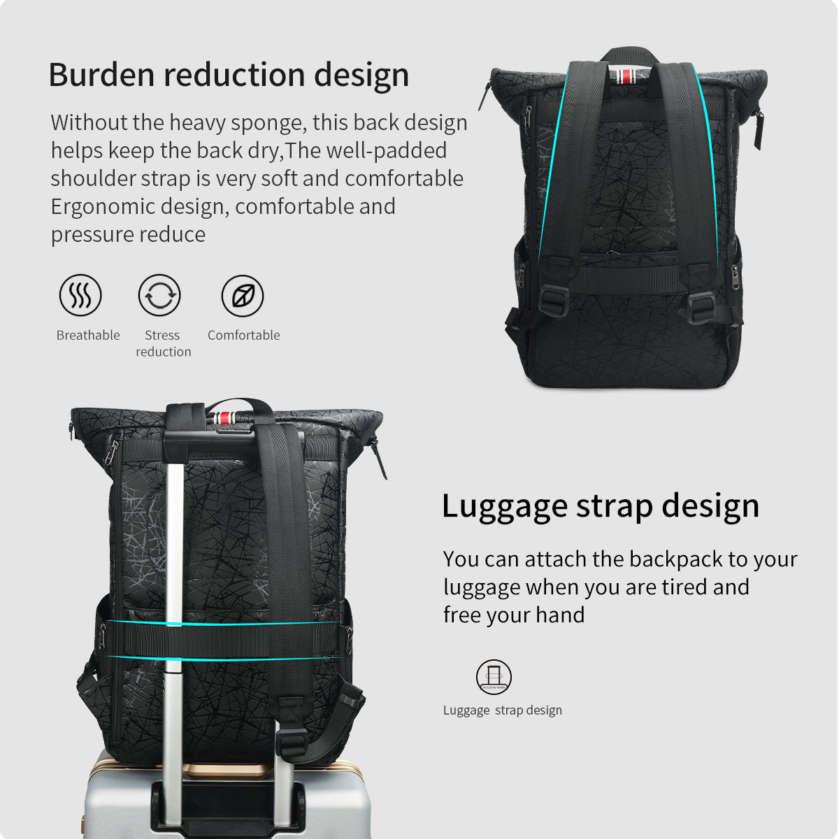 Luxury designer men's laptop backpack 15.6 inches, fashionable and spacious school backpack, with crow and USB charging, handbag