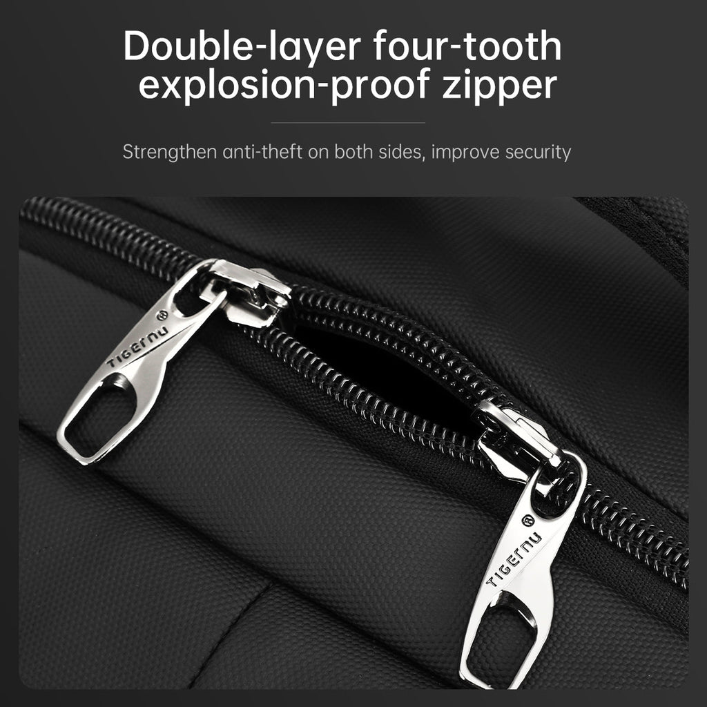 Teenagers' daily school backpack, double-layer road men's zippered backpack, anti-theft laptop 17 inch, lifetime warranty