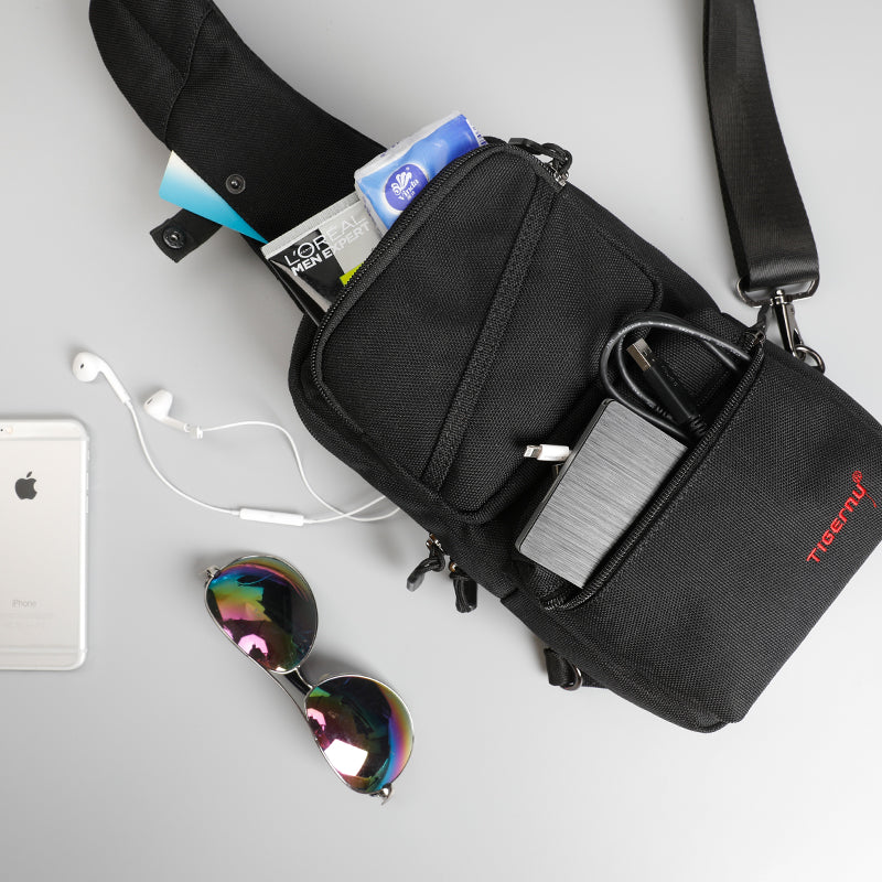 Tigernu Bulletproof fashion chest sling bag men wholesale Sling Bag sling shoulder crossbody BAG large capacity 9.6 inch black TPU