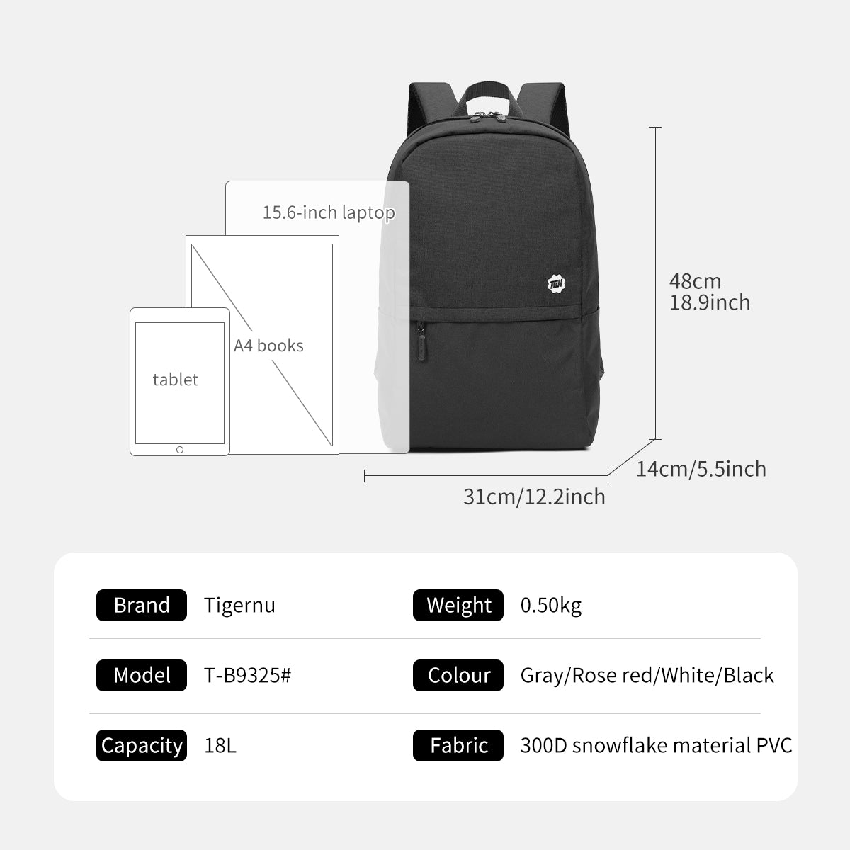 Tigernu T-B9325 custom waterproof light weight bags college laptop backpack casual backpack for teens