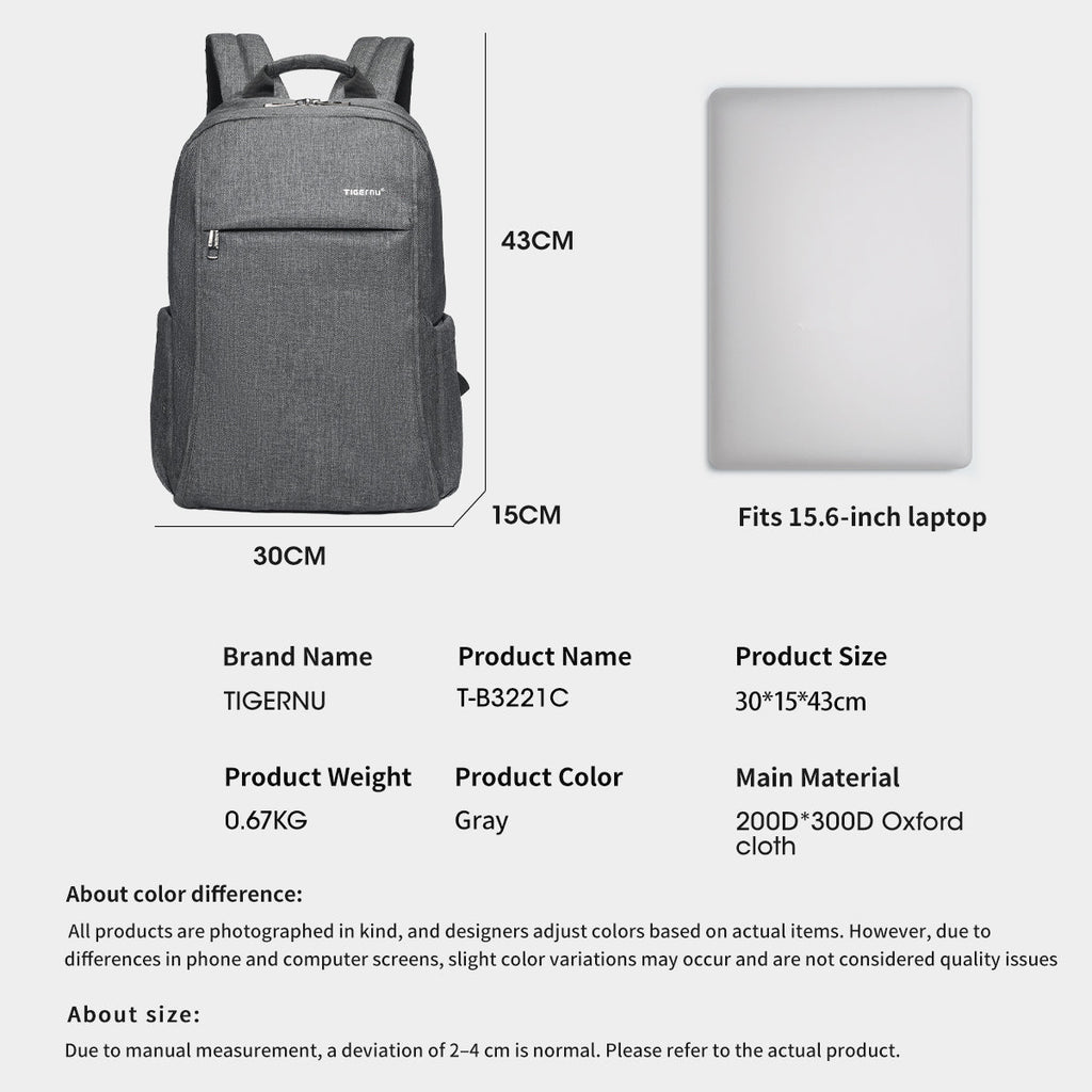 Mochila Tigernu para portátil de 15,6 pulgadas, impermeable, con puerto de carga USB de 4,0 A, informal, para hombre