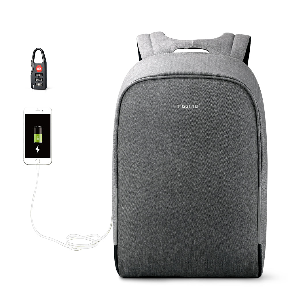 Tigernu T-B3213HC Backpack for men boys travel outdoor big bag with usb charging anti theft black gray leisure style fits for 15.6