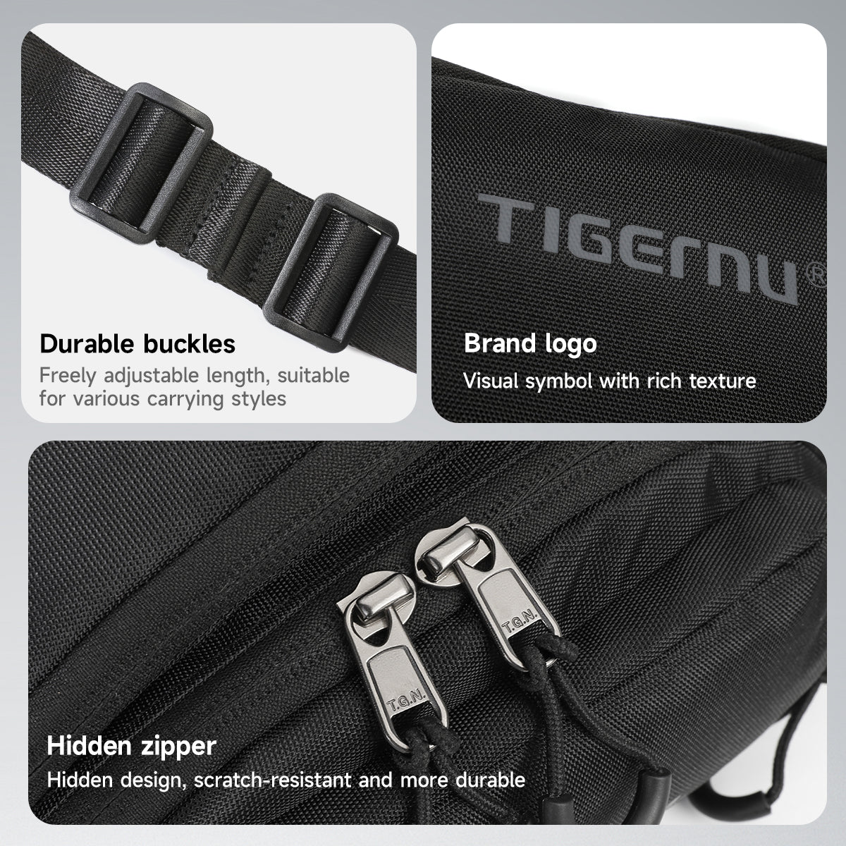 TIGERNU T-S81119 Multi-Compartment Waist Bag 3L with Rotatable Strap