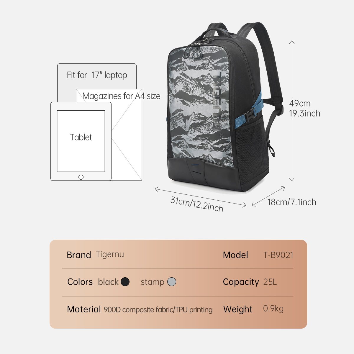 Tigernu T-B9021 waterproof quality sports outdoor mountaineering large capacity backpack hiking backpack for men