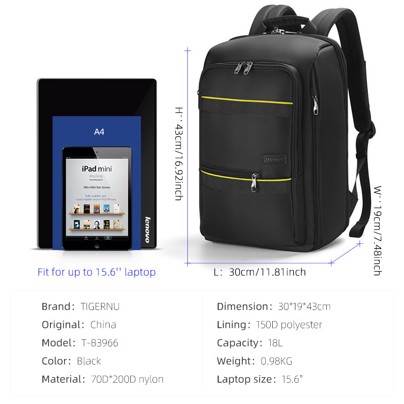 Mochila antirrobo Tigernu para hombre, de 15,6 pulgadas, con RFID, de gran capacidad, resistente al agua y con capacidad para ordenador. 