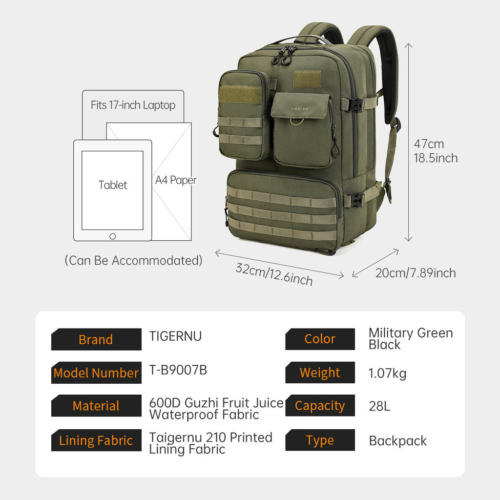 TIGERNU T-B9007B Mountaineering Camping Adventure Multifunctional 28L Large Capacity Travel Laptop Backpack