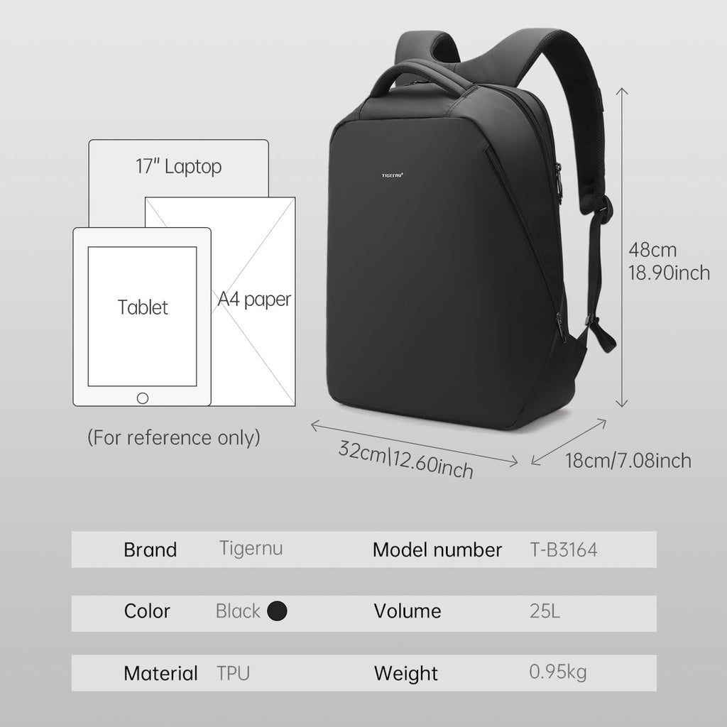 Teenagers' daily school backpack, double-layer road men's zippered backpack, anti-theft laptop 17 inch, lifetime warranty