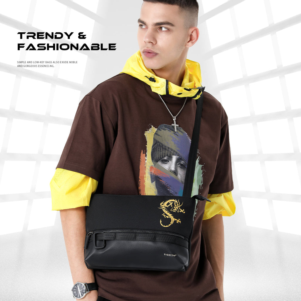 Lifetime warranty, Chinese men's shoulder bag, 9.7-inch tablet computer, shoulder bag, mini lamp, dragon series travel bag