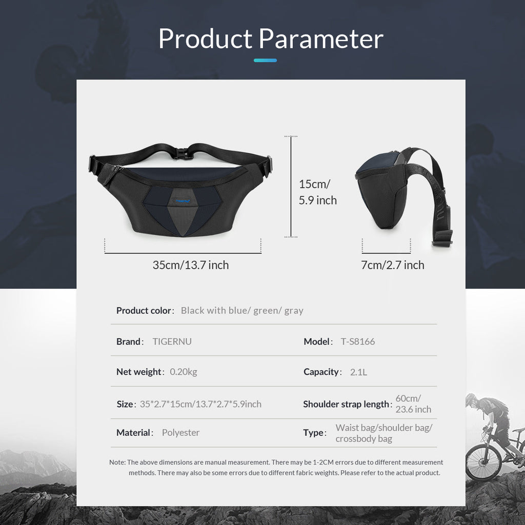 Tigernu T-S8166 Outdoor Sports Pocket Running Waterproof Phone bag Waist Belt Pack Travel Bag for men Bum Bag