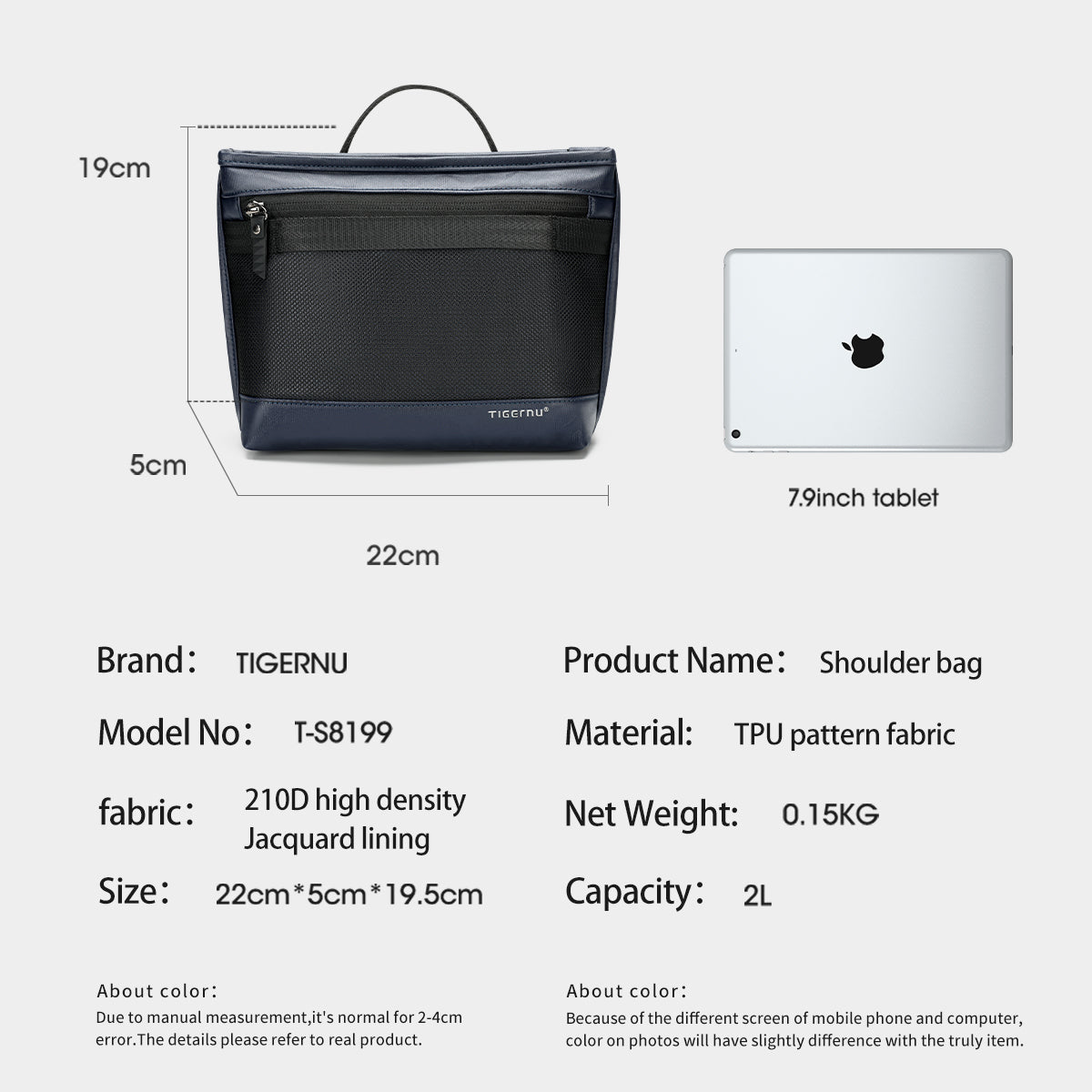 Lifetime warranty, men's TPU shoulder bag, waterproof, 7.9 inch, tablet, shoulder bag, mini,