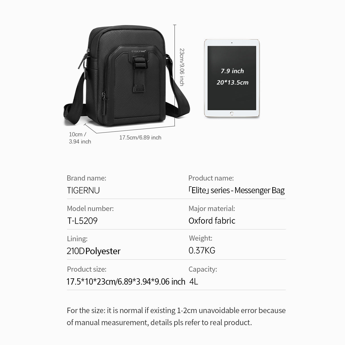 Tigernu Elite Series Classic Men Messenger Bag for Mini iPad 7.9inch